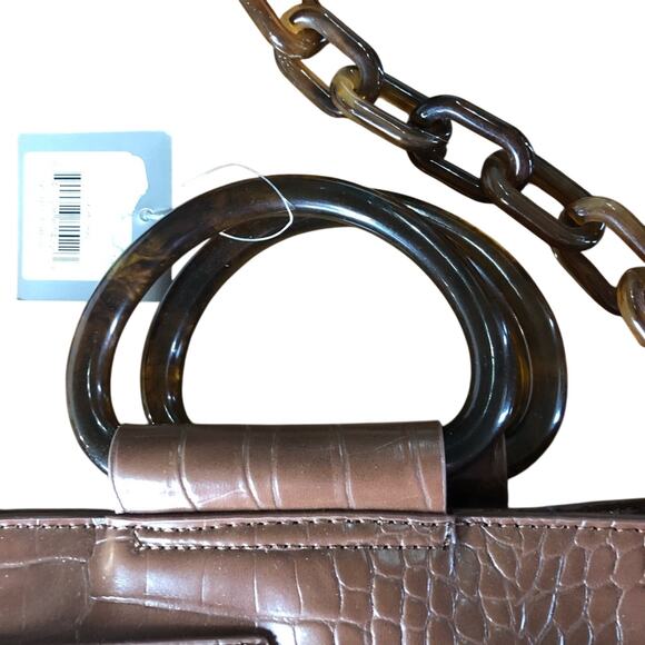 Studio 33 Caramel Brown Alligator Print Tote Bag, Plastic Chainlink Straps, NWT - Picture 5 of 7